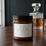 Custom Scented Soy Candle (4oz & 9oz) — Amber Jar with Black Lid — Personalized Labeled Candle