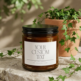 Custom Scented Soy Candle (4oz & 9oz) — Amber Jar with Black Lid — Personalized Labeled Candle
