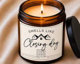 Closing Day Scented Soy Candle (4oz & 9oz) – “Smells Like Closing Day” Aromatherapy Jar with Black Lid