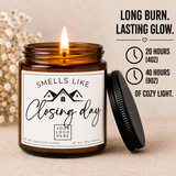 Closing Day Scented Soy Candle (4oz & 9oz) – “Smells Like Closing Day” Aromatherapy Jar with Black Lid